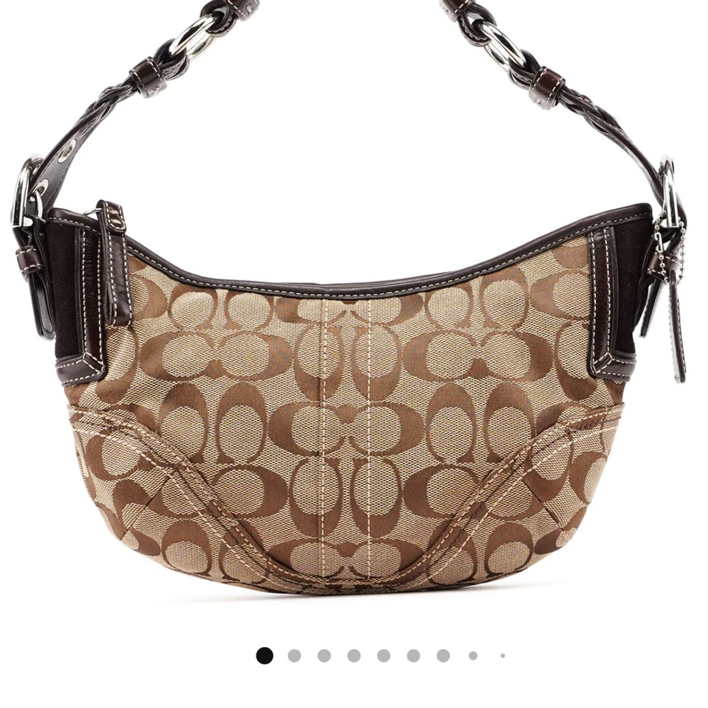 Coach Tan and Brown Signature mini Shoulder Bag
Style 6266.